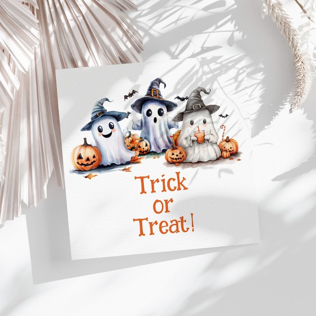 Kids Halloween Ghosts Bats Pumpkins Party Napkins Serviette (Kids' Halloween Ghosts Bats Pumpkins Party Napkins on a sunny boho white table.)