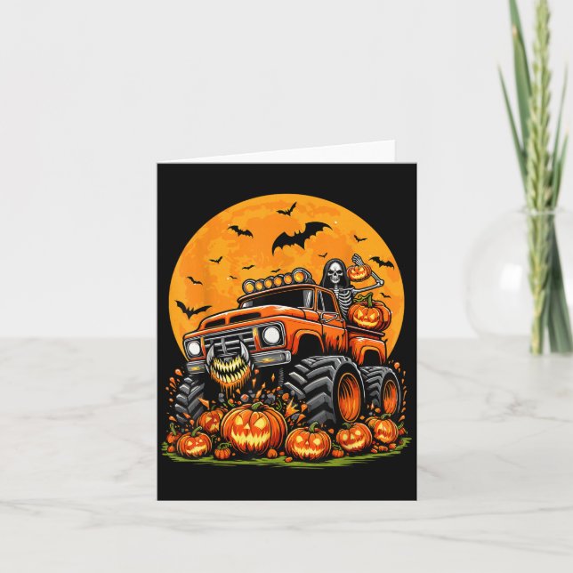 Kids Halloween Monster Truck Skeleton Pumpkin Boys Karte (Vorderseite)