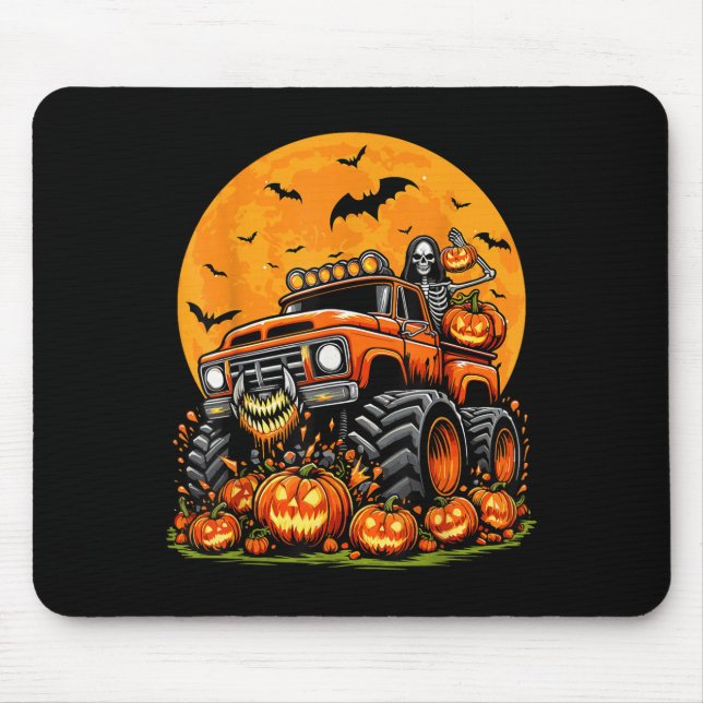 Kids Halloween Monster Truck Skeleton Pumpkin Boys Mousepad (Vorne)