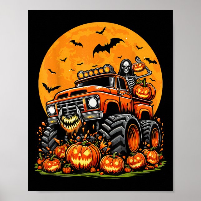 Kids Halloween Monster Truck Skeleton Pumpkin Boys Poster (Vorne)