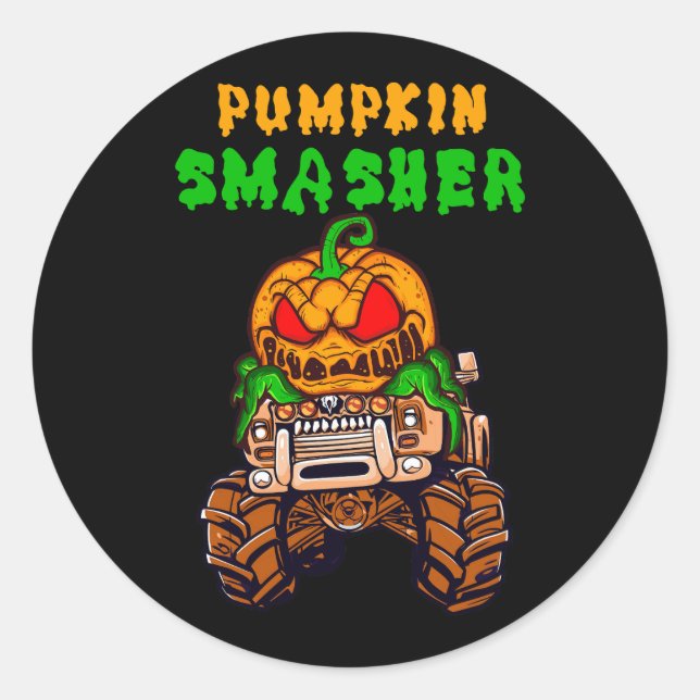 Kids Halloween Monster Trucks Pumpkin Smasher Jack Runder Aufkleber (Vorderseite)