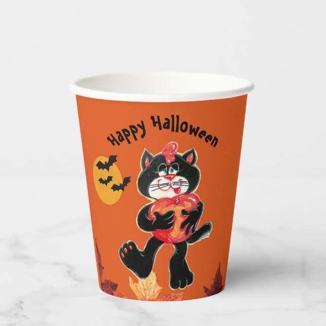 Kids Halloween Niedlich Black Cat Party Pappbecher (Vorderseite)