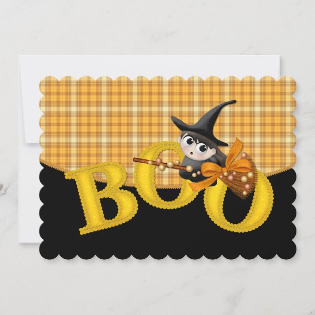 Kid's Halloween-Party Einladung Little Boo Witch (Vorderseite)