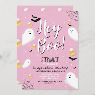 Kids Halloween-Party Kostüm Hey Boo Ghost Pink Einladung