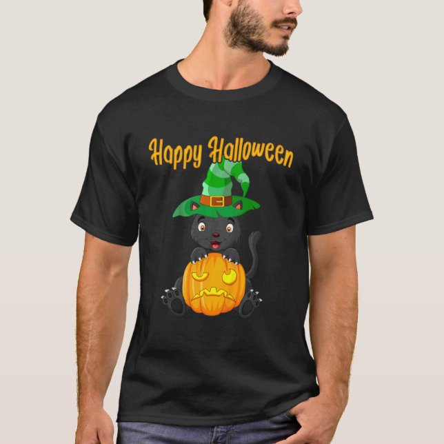 Kids Halloween Pumpkin Niedliche kleine Schwarze K T-Shirt (Vorderseite)