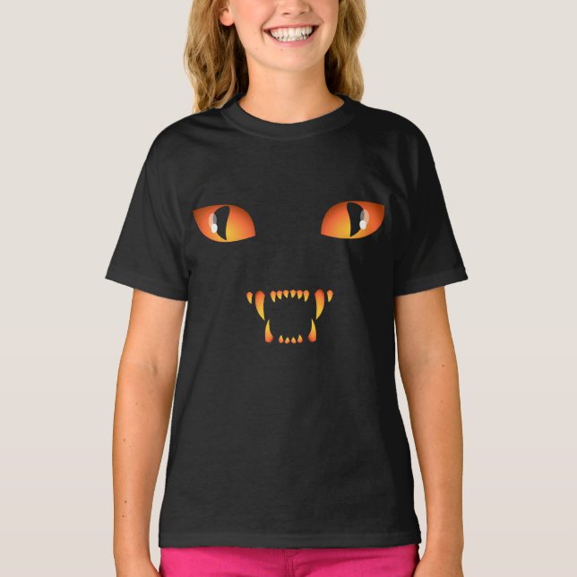 Kid's Halloween Shirt Black Cat Girl's Shirt T-Shi (Vorderseite)
