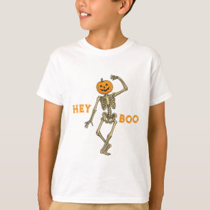 Kids Halloween Skeleton Pumpkin Kopf "Hey Boo!" - T-Shirt