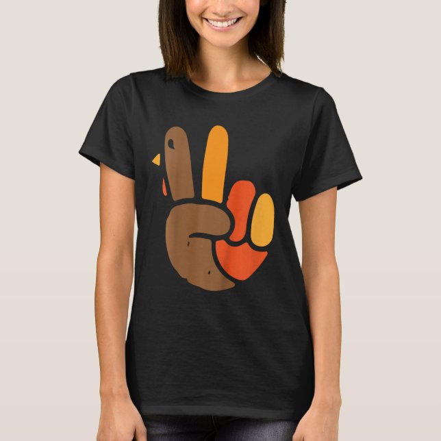 Kids Hand Peace Sign Erntedank Day Cooles Symbol T-Shirt (Vorderseite)
