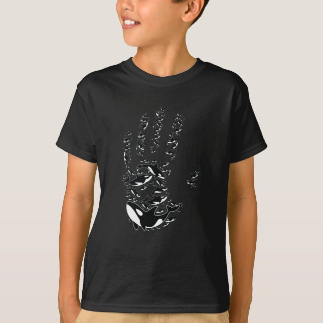 Kids Handprint Orca Killer Wal T-Shirt (Vorderseite)