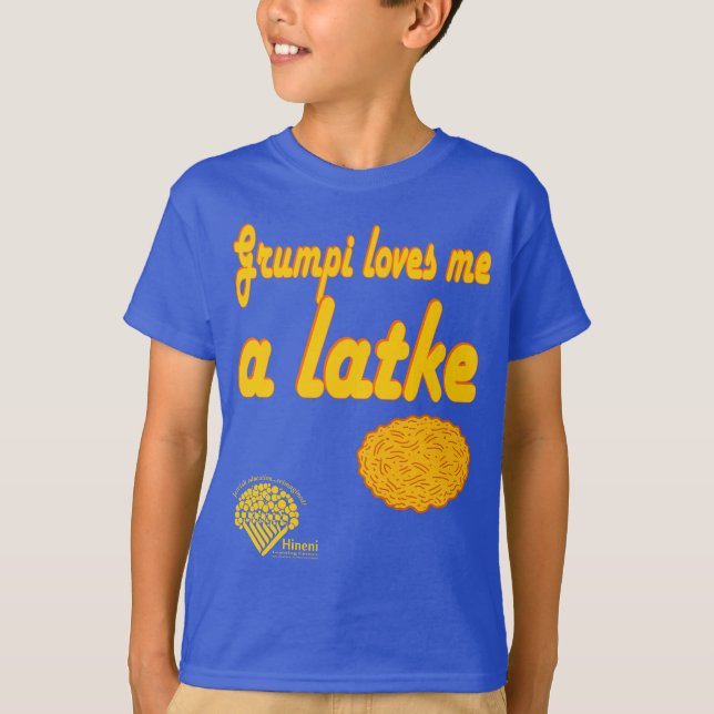 Kids' Hanukkah Shirt - "Grumpi loves me a latke" (Vorderseite)