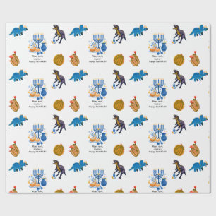 Kids Hanukkah Wrapping Paper - Dinosaurier dreidel Geschenkpapier