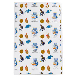 Kids Hanukkah Wrapping Paper - Dinosaurier dreidel Mittlere Geschenktüte