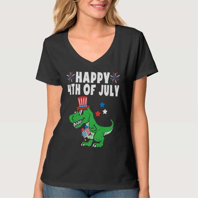 Kids Happy 4th Of July Trex For Toddler Boys Dinos T-Shirt (Vorderseite)