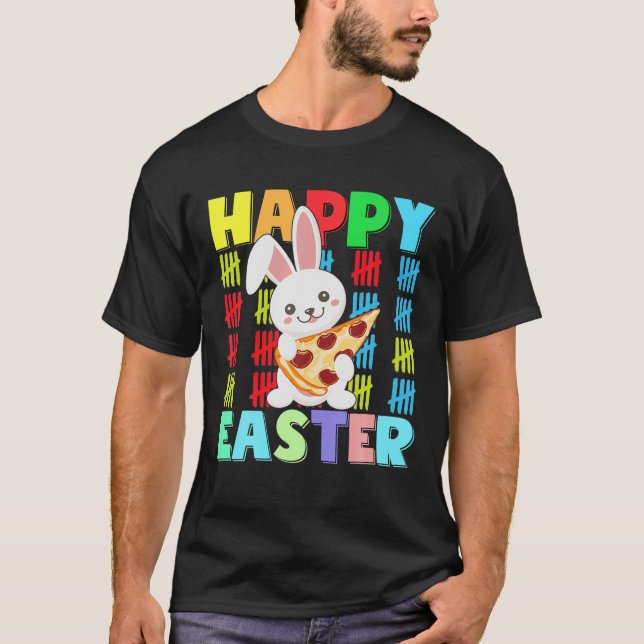 Kids Happy Easter Rabbit Pizza With Bunny Ears Fun T-Shirt (Vorderseite)