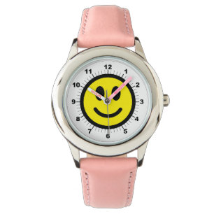 Kid's Happy Face Stainless Steel rosa Herzen Armbanduhr