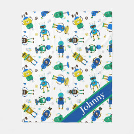 Kids Happy Little Robots Fleece Blanket