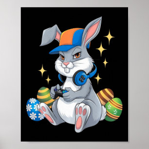 Kids Happy Ostertag Video Game Bunny Eggs Gaming Poster