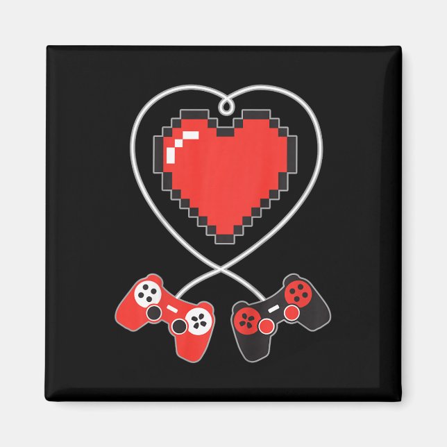 Kids Heart Pixel Art Video-Game Controller Valenti Magnet (Vorne)