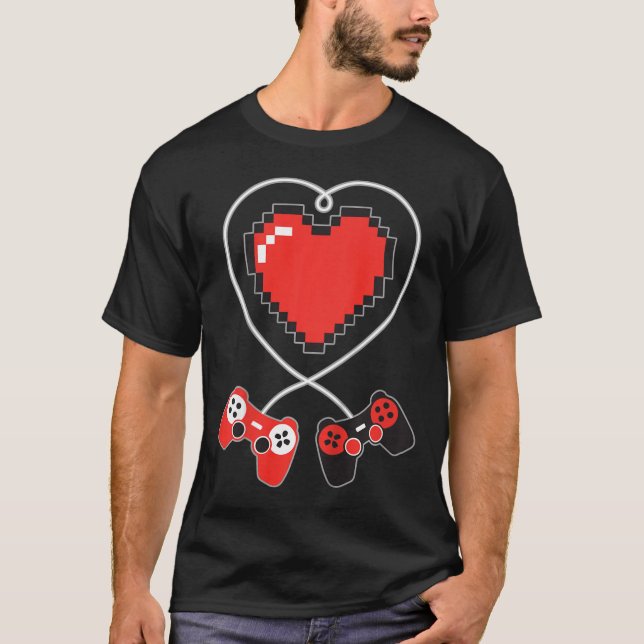Kids Heart Pixel Art Video-Game Controller Valenti T-Shirt (Vorderseite)
