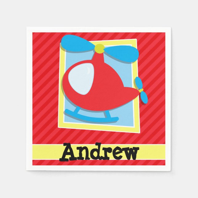 Kid's Helicopter; Scarlet Red Stripes Serviette (Vorderseite)