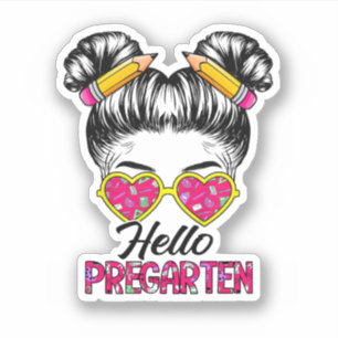 Kids Hello Pregarten Messy Bun Girls Back To Schoo Aufkleber