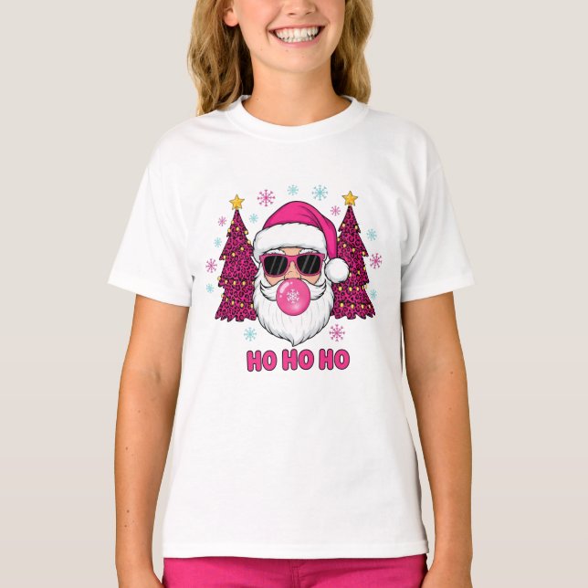 Kids HO HO HO Pink Christmas Santa T-Shirt (Vorderseite)