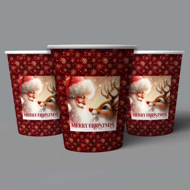 Kids Holiday Cups with Santa and Red Nose Rudolph Pappbecher (Kids Holiday Cups with Santa and Red Nose Rudolph)