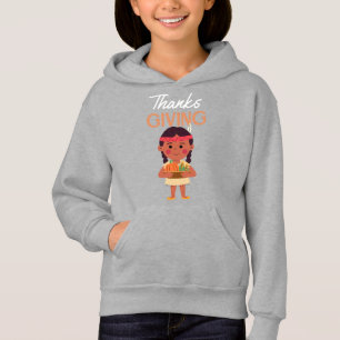 Kids Hoodie Thanksgiving Süßes Mädchen Ernte Grau 