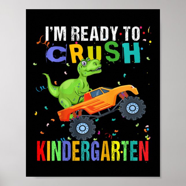 Kids ich bin bereit, den Kindergarten-Dinosaurier  Poster (Vorne)