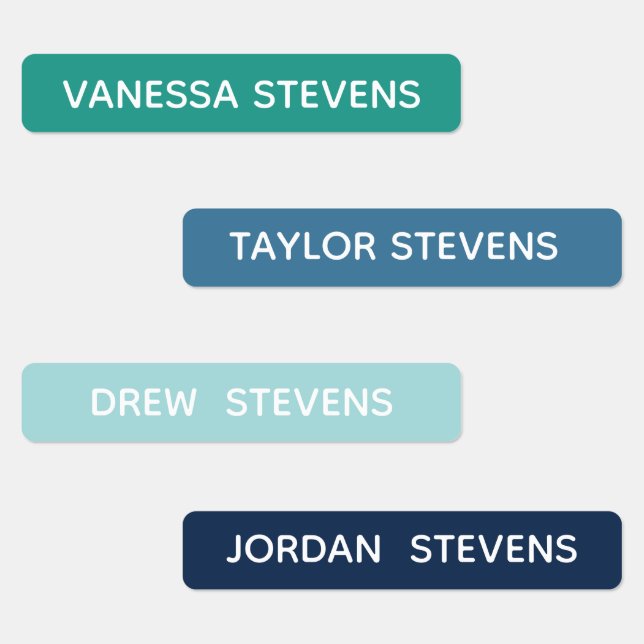 Kids-Id: Blaue blaugrüne, wasserdichte Kinder Etiketten (Gruppe)