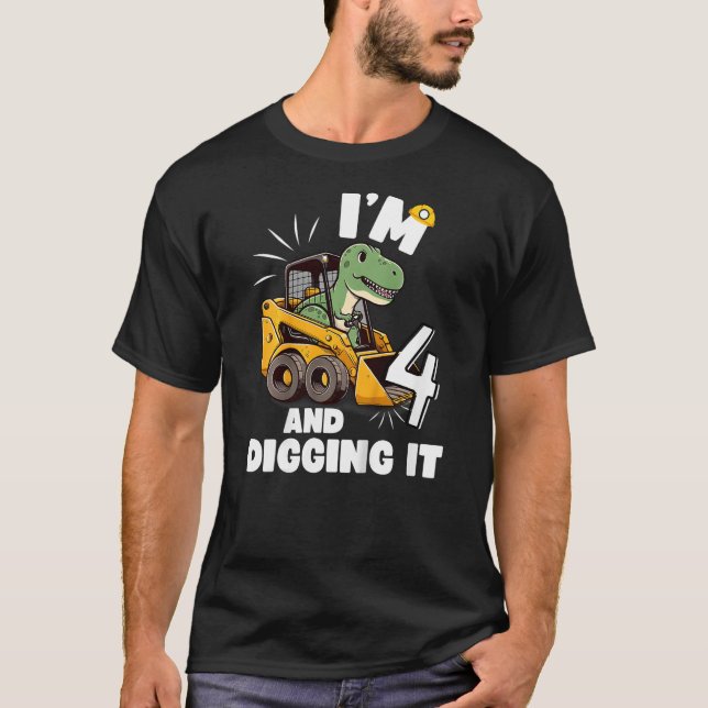 Kids I'm 4 And Digging It 4th Birthday Dinosaur Co T-Shirt (Vorderseite)
