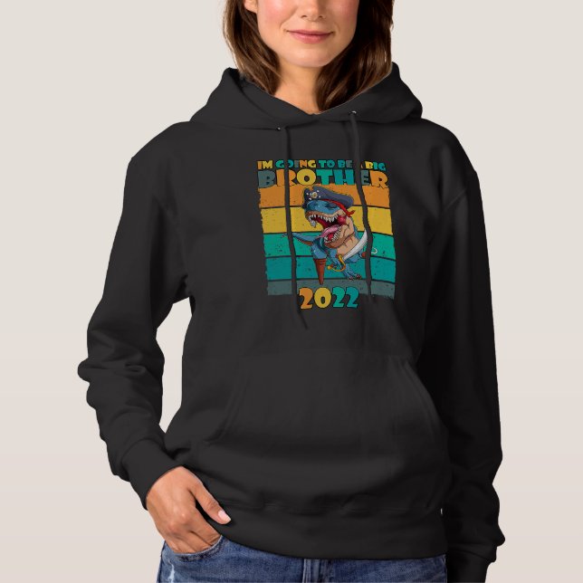 Kids I'm Going to be a Big Brother 2022 T Rex Pira Hoodie (Vorderseite)