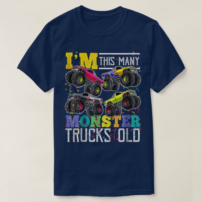 Kids I'm This Many Monster Trucks Old 4th Birthday T-Shirt (Design vorne)