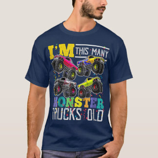 Kids I'm This Many Monster Trucks Old 4th Birthday T-Shirt