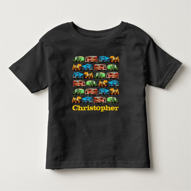Kids Individuelle Name Bau LKW Muster Kleinkind T-shirt (Vorderseite)