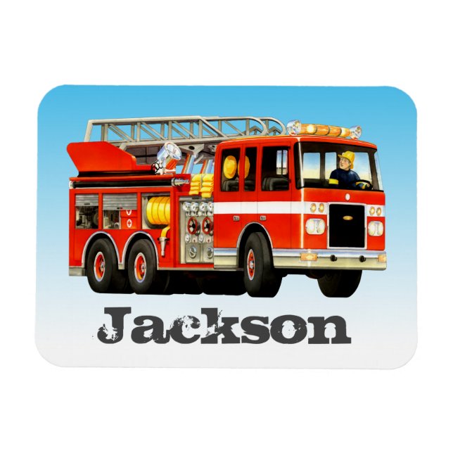 Kid's Individuelle Name Fire Truck Party Magnet (Horizontal)