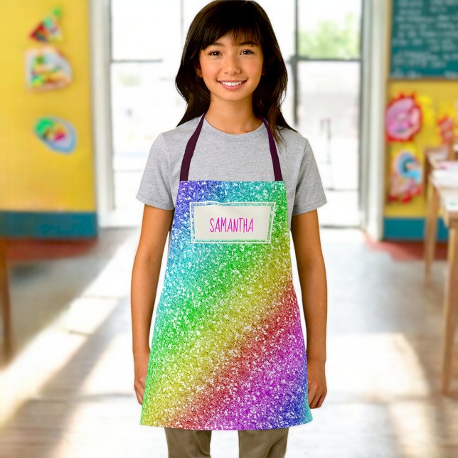 Kids Individuelle Name Rainbow Glitzer Schürze (Von Creator hochgeladen)