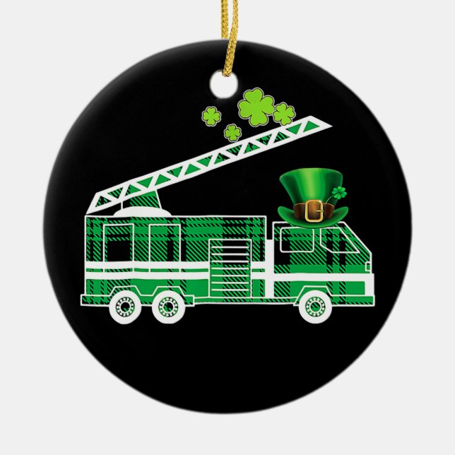 Kids Irish Green Firefighter Truck St Patricks Keramik Ornament (Vorne)