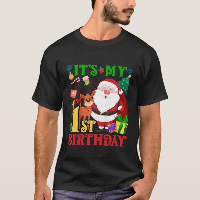 Kids It s My 1st Birthday Santa Claus Christmas Re T-Shirt (Vorderseite)