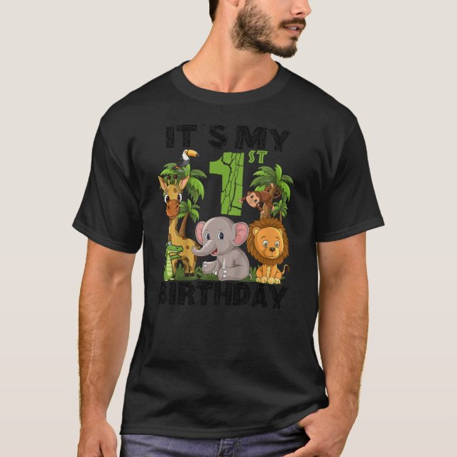 Kids It's My 1st Birthday Zoo Safari Jungle Animal T-Shirt (Vorderseite)