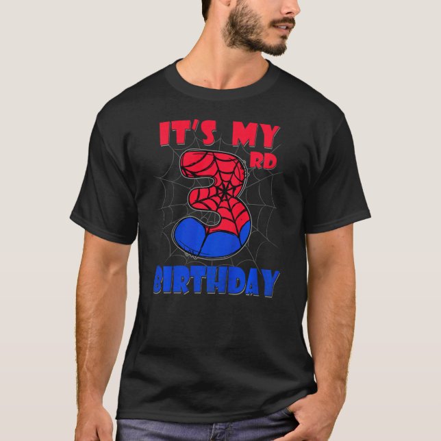 Kids It's My 3rd Birthday Spider Theme Party 3 Yea T-Shirt (Vorderseite)