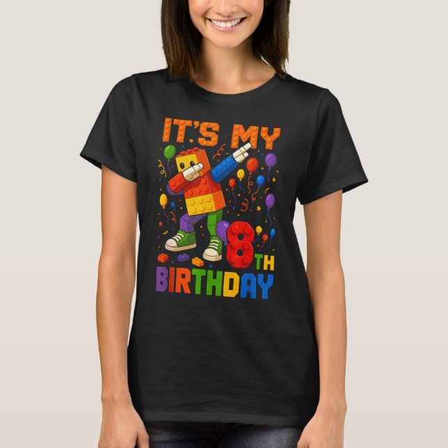 Kids Its My 8th Birthday Building Blocks 8 Years O T-Shirt (Vorderseite)