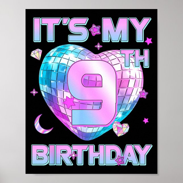 Kids It's My 9th Birthday Girl 9 Year Old Kp Bday  Poster (Vorne)