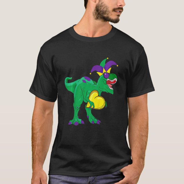 Kids Jester Dinosaur Mardi Gras Rex Carnival Masqu T-Shirt (Vorderseite)
