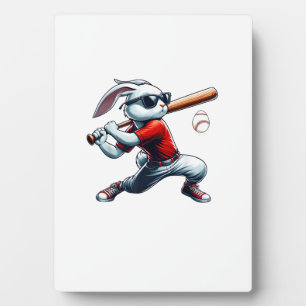 Kids Jungen Fröhlicher Osterhase spielt Baseball O Fotoplatte