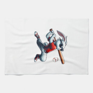 Kids Jungen Fröhlicher Osterhase spielt Baseball O Geschirrtuch