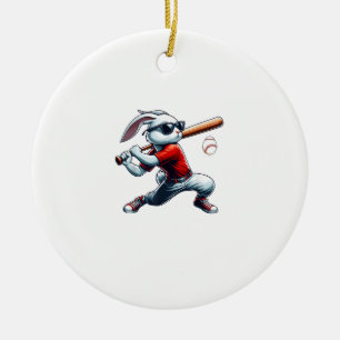 Kids Jungen Fröhlicher Osterhase spielt Baseball O Keramik Ornament