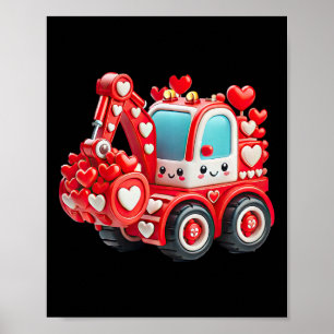 Kids Jungen Kawaii Valentinstag Roter Baulastwagen Poster