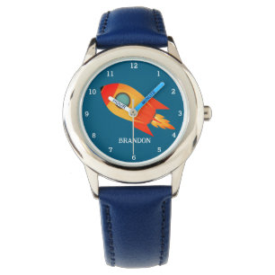 Kids Jungen Rakete Weltraum Blau Astronaut Name Armbanduhr