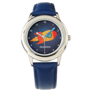Kids Jungen Rakete Weltraum Blau Astronaut Name Armbanduhr